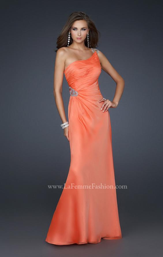 Picture of: One Shoulder Chiffon Prom Dress with Rhinestones in Orange, Style: 17259, Detail Picture 1