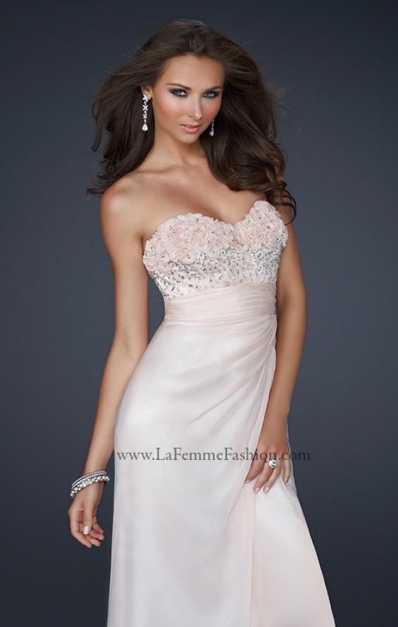 Picture of: Strapless Chiffon Prom Dress with Slit and Embellishments in Pink, Style: 17316, Main Picture