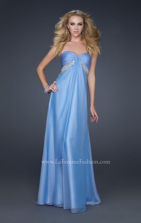 Picture of: Full Length Chiffon Dress with Exposed Back and Pleats in Blue, Style: 17318, Main Picture