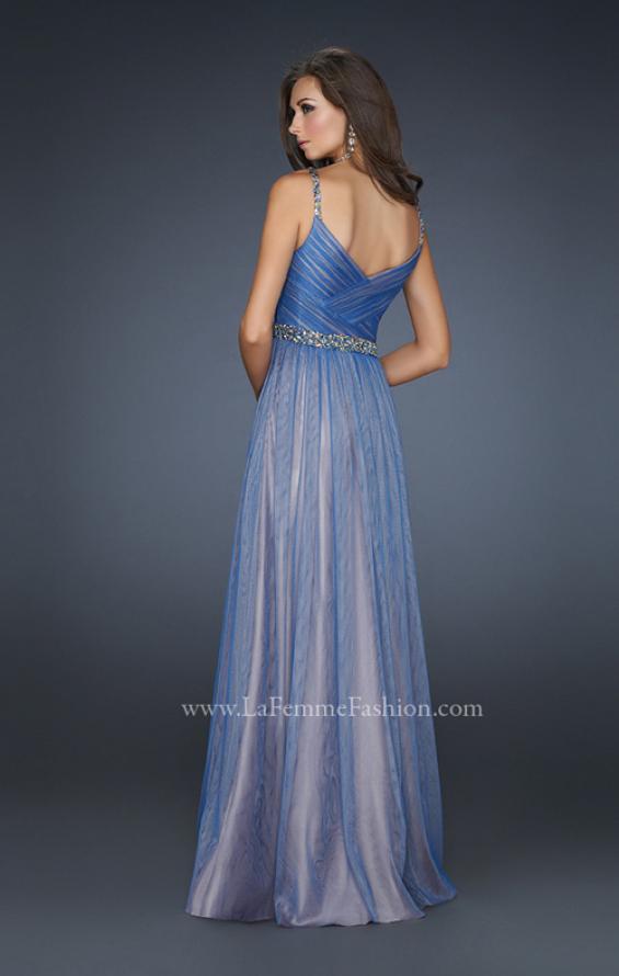 Picture of: V Neck Prom Gown with Beaded Waistband and Pleats in Blue, Style: 17324, Back Picture