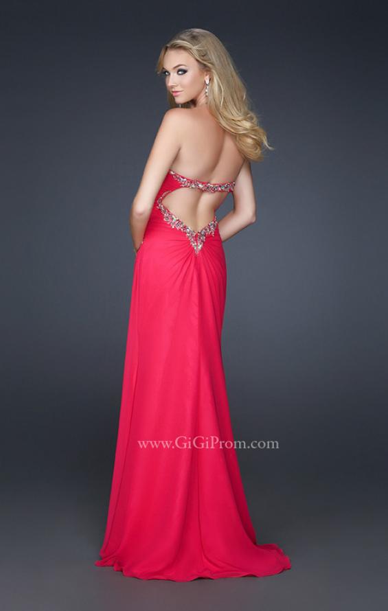 Picture of: Chiffon Prom Dress with Accent Beading and Side Slit in Red, Style: 17380, Back Picture