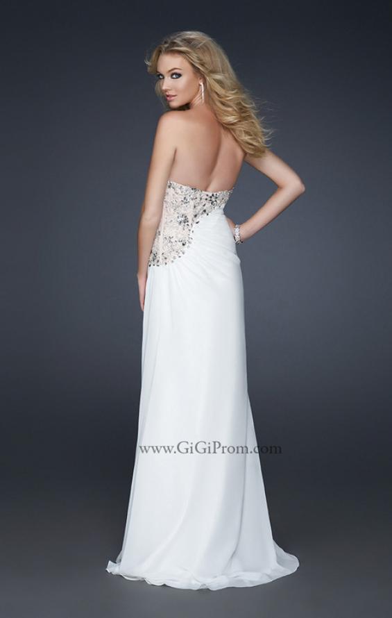 Picture of: Strapless Chiffon Prom Gown with Gathering and Beads in White, Style: 17424, Back Picture