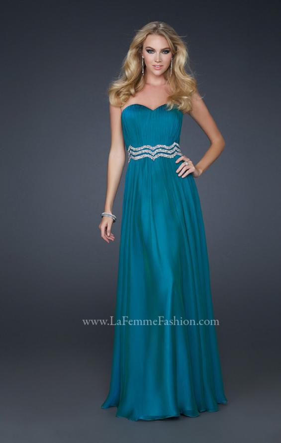 Picture of: Strapless Prom Gown with Accent Beaded Waistband in Blue, Style: 17439, Main Picture