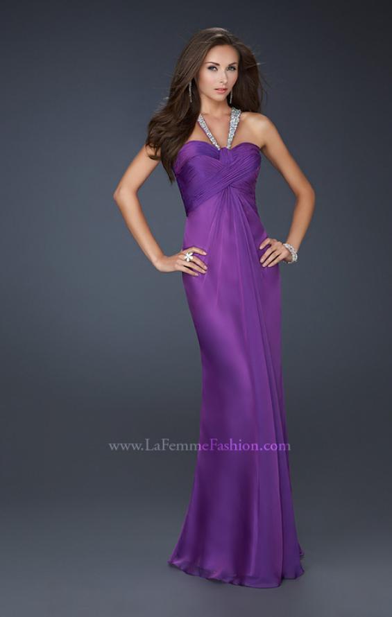 Picture of: Halter Top Dress with Beaded Straps and A-line Skirt in Purple, Style: 17441, Detail Picture 2