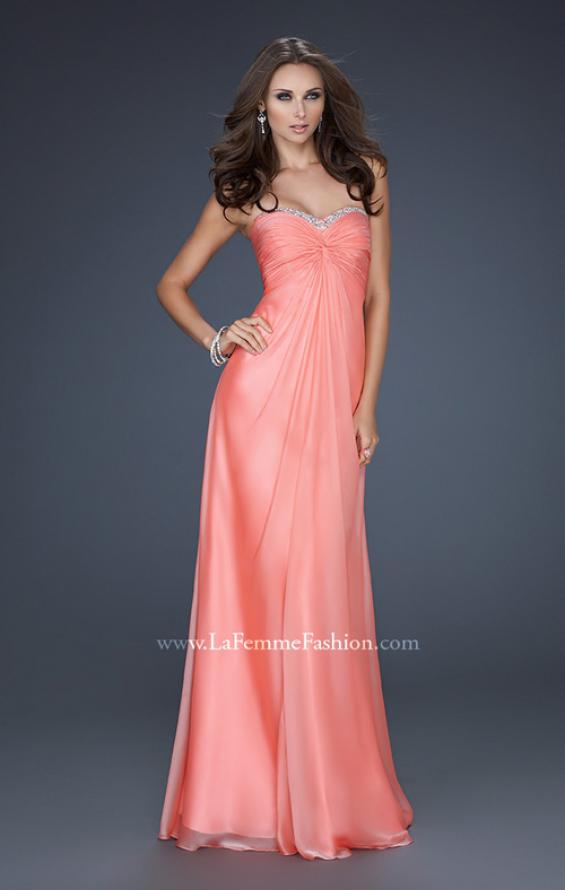 Picture of: Strapless Chiffon Gown with Elegant Draped Fit in Orange, Style: 17443, Detail Picture 1