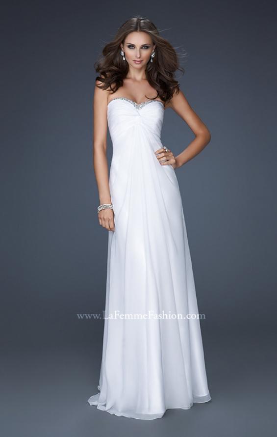 Picture of: Strapless Chiffon Gown with Elegant Draped Fit in White, Style: 17443, Detail Picture 2