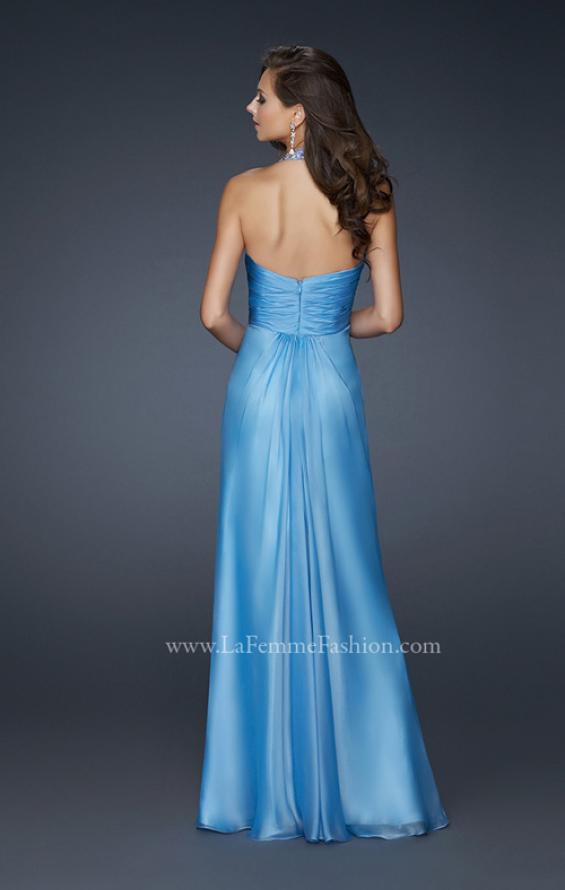 Picture of: Full Length Halter Top Gown with Pleated Bust and Beads in Blue, Style: 17448, Back Picture