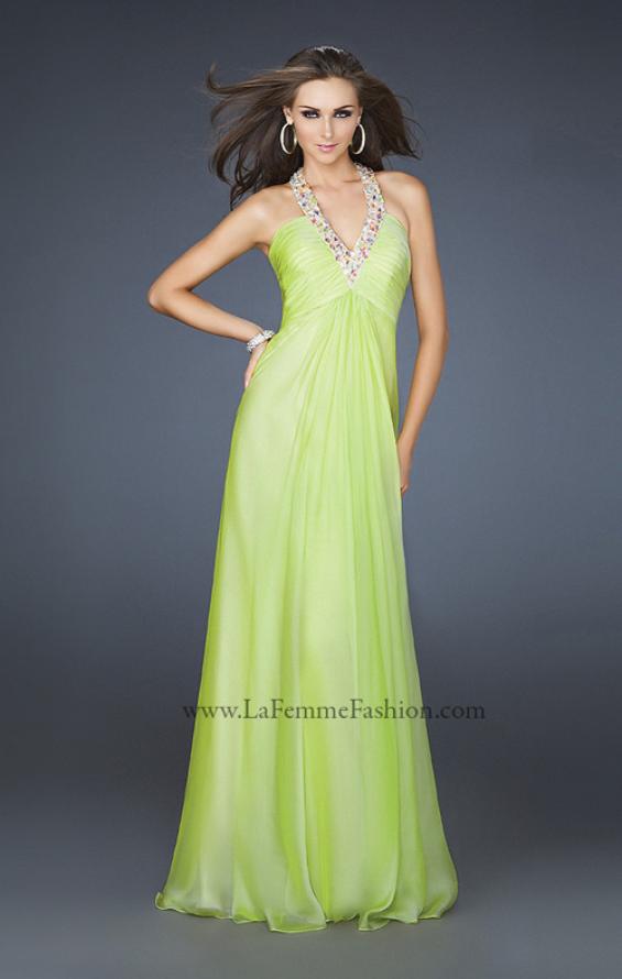 Picture of: Full Length Halter Top Gown with Pleated Bust and Beads in Green, Style: 17448, Detail Picture 2