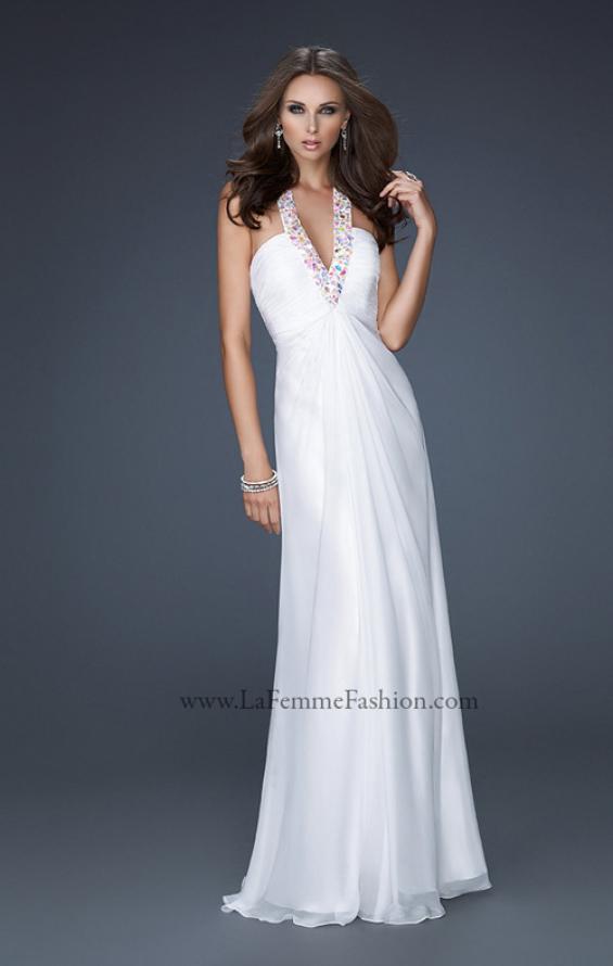 Picture of: Full Length Halter Top Gown with Pleated Bust and Beads in White, Style: 17448, Detail Picture 4