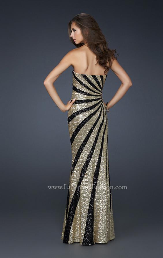 Picture of: Strapless Floor Length Gown with Gorgeous Sequin Detail in Gold, Style: 17456, Back Picture