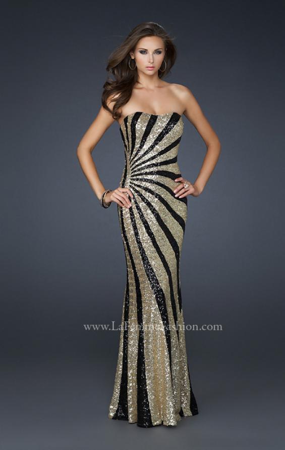 Picture of: Strapless Floor Length Gown with Gorgeous Sequin Detail in Gold, Style: 17456, Detail Picture 1