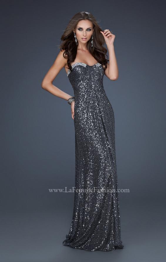 Picture of: Full Length Sequin Prom Gown with Gathered Detail in Silver, Style: 17458, Detail Picture 2