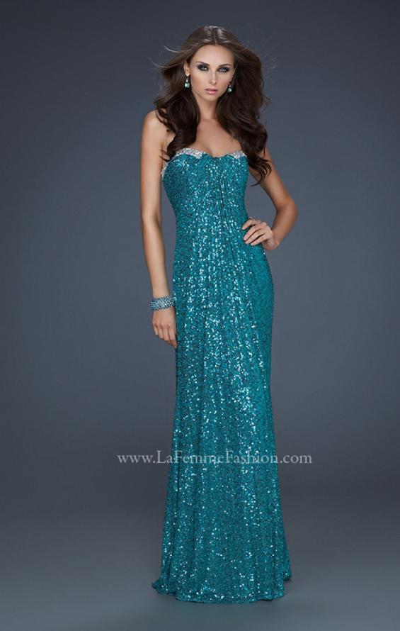 Picture of: Full Length Sequin Prom Gown with Gathered Detail in Blue, Style: 17458, Detail Picture 3