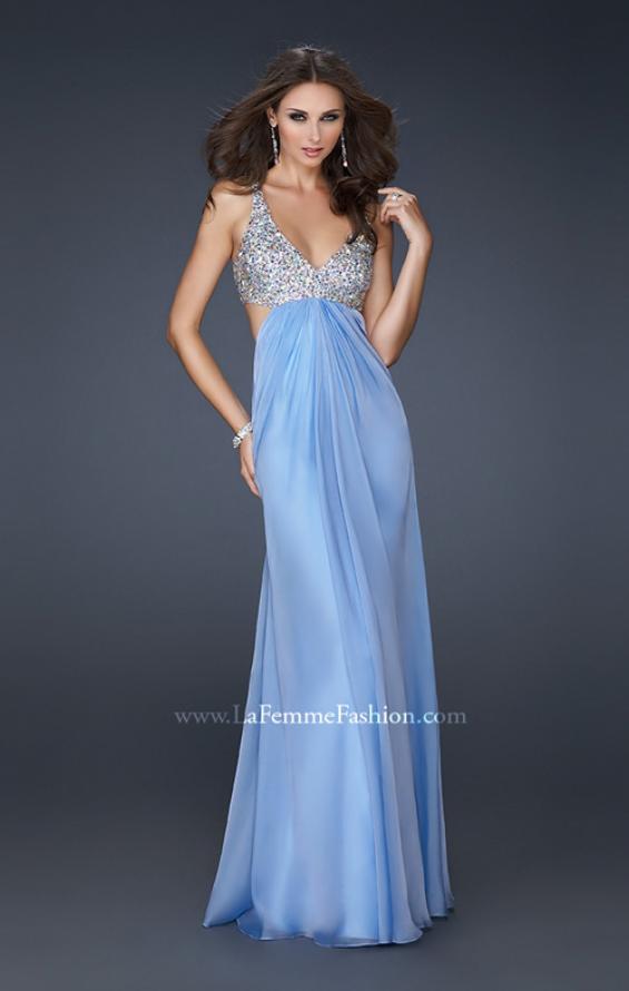 Picture of: Full Length Chiffon Gown with Beaded Bra Shaped Top in Blue, Style: 17472, Main Picture