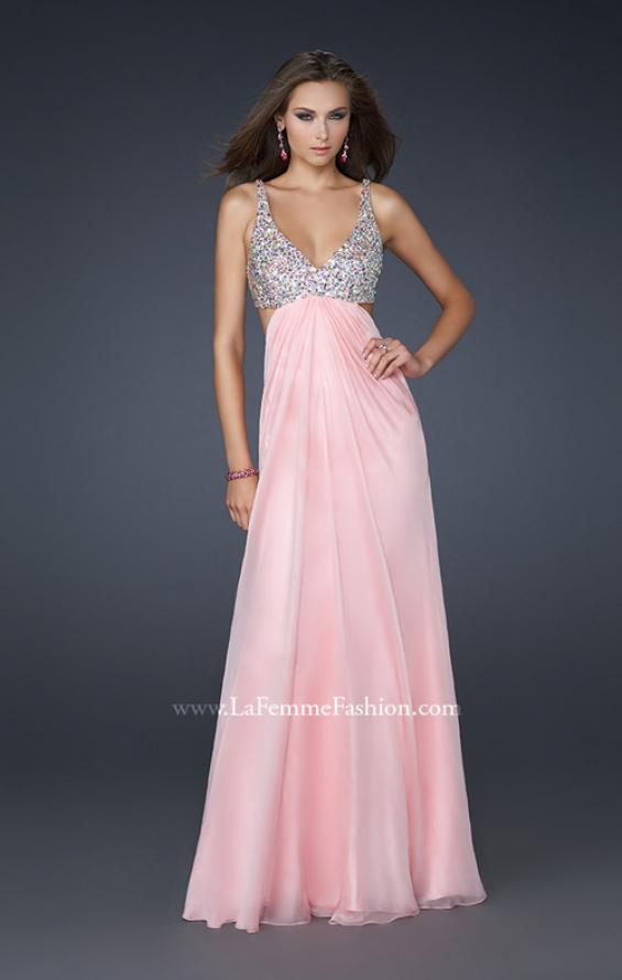 Picture of: Full Length Chiffon Gown with Beaded Bra Shaped Top in Pink, Style: 17472, Detail Picture 1