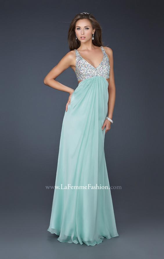 Picture of: Full Length Chiffon Gown with Beaded Bra Shaped Top in Green, Style: 17472, Detail Picture 2