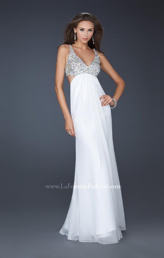 Picture of: Full Length Chiffon Gown with Beaded Bra Shaped Top in White, Style: 17472, Detail Picture 3