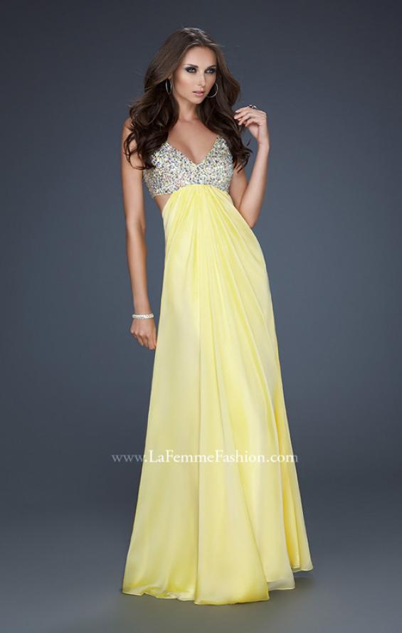 Picture of: Full Length Chiffon Gown with Beaded Bra Shaped Top in Yellow, Style: 17472, Detail Picture 4