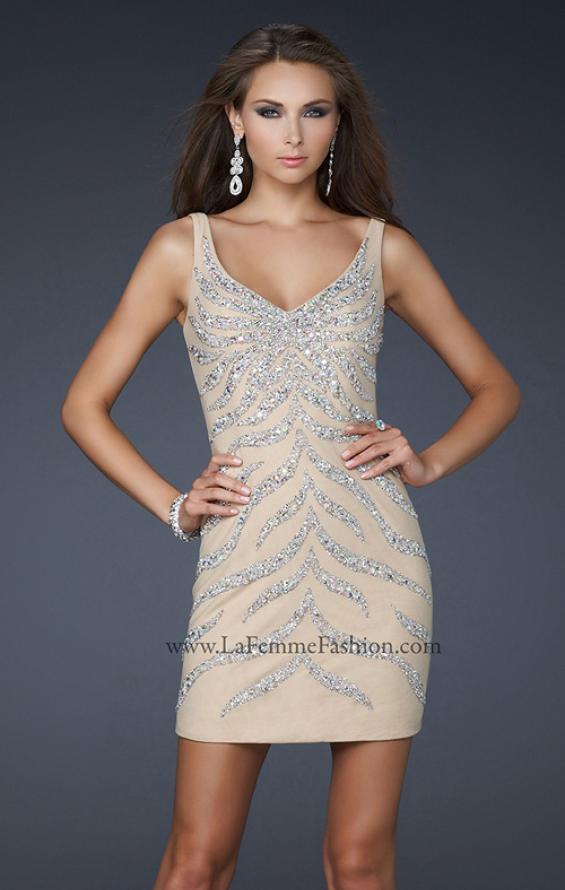 Picture of: Sexy Short Cocktail Dress with V Front and Back in Nude, Style: 17494, Main Picture