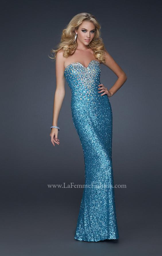 Picture of: Stretch Sequin Mermaid Prom Dress with Beaded Detail in Blue, Style: 17495, Detail Picture 2