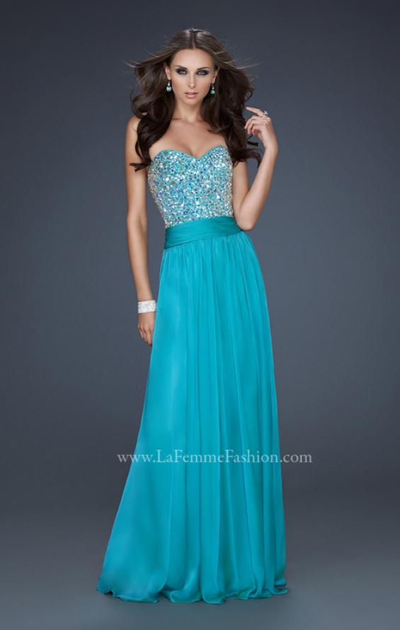 Picture of: Strapless Chiffon Dress with Pleated Waistband in Blue, Style: 17498, Detail Picture 2