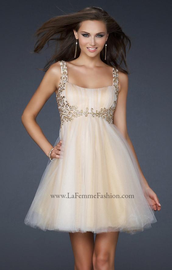 Picture of: Goddess Inspired Short Dress with Embellished Shoulders in Nude, Style: 17500, Main Picture