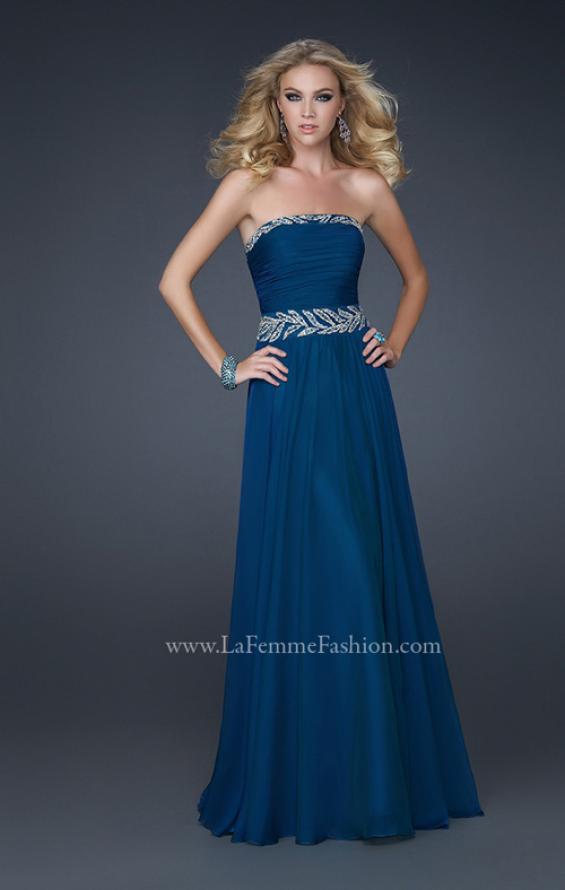 Picture of: Strapless Chiffon Gown with Embellished Waistband in Blue, Style: 17505, Main Picture