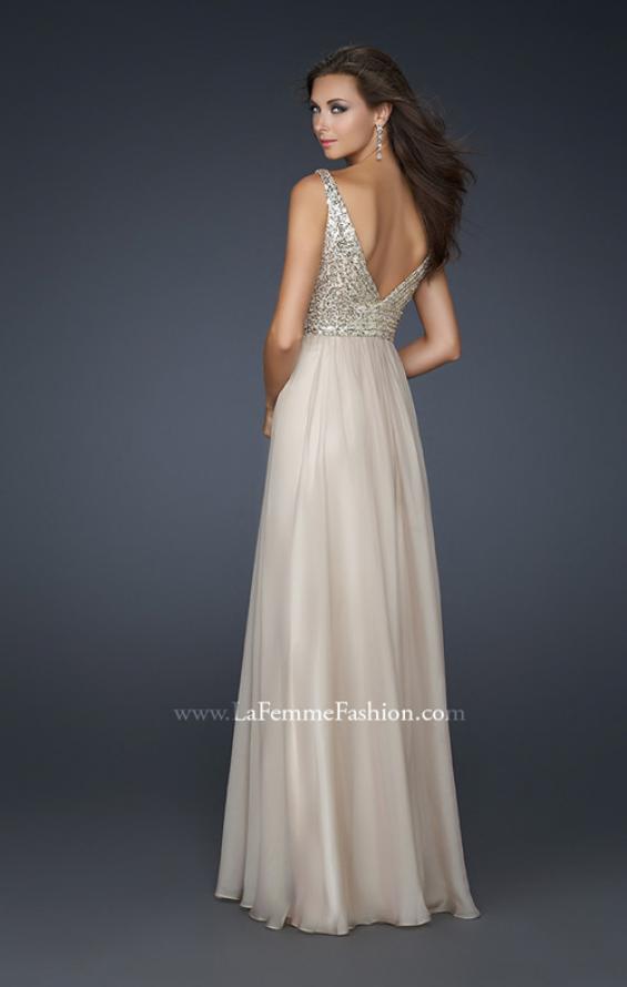 Picture of: V Neck Chiffon Prom Dress with Sequins and Pleating in Nude, Style: 17514, Back Picture