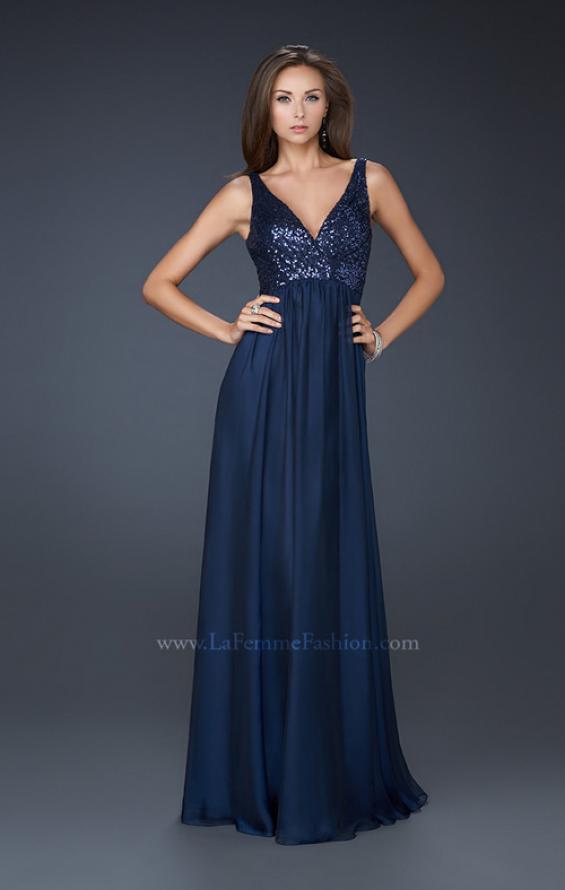 Picture of: V Neck Chiffon Prom Dress with Sequins and Pleating in Blue, Style: 17514, Detail Picture 1