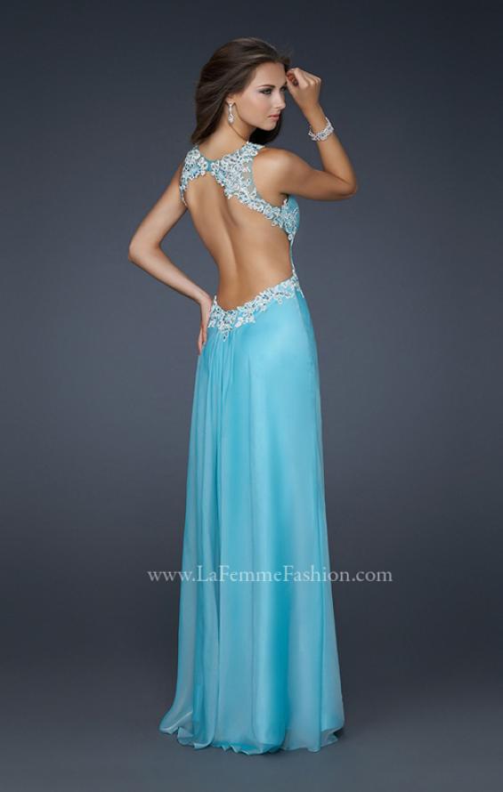 Picture of: Chiffon V Neck Prom Dress with Lace and Beaded Detail in Blue, Style: 17520, Back Picture