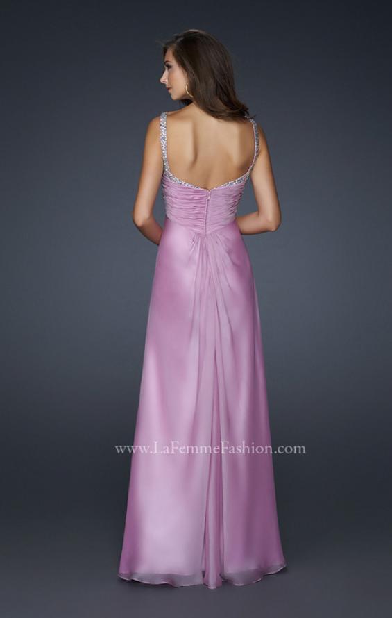 Picture of: Full Length Chiffon Prom Dress with Pleated Bust and Beading in Purple, Style: 17530, Back Picture