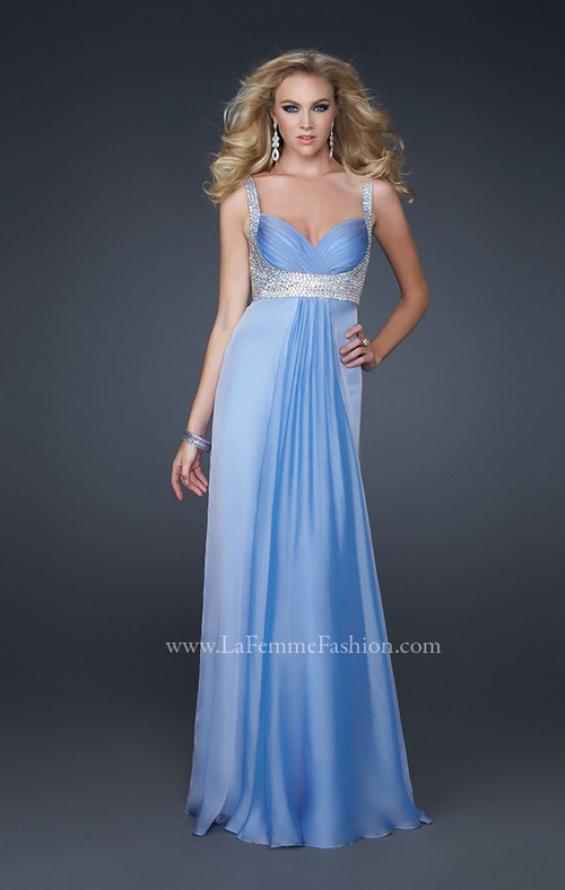 Picture of: Glam Chiffon Prom Gown with Embellished Waistband in Blue, Style: 17543, Detail Picture 1