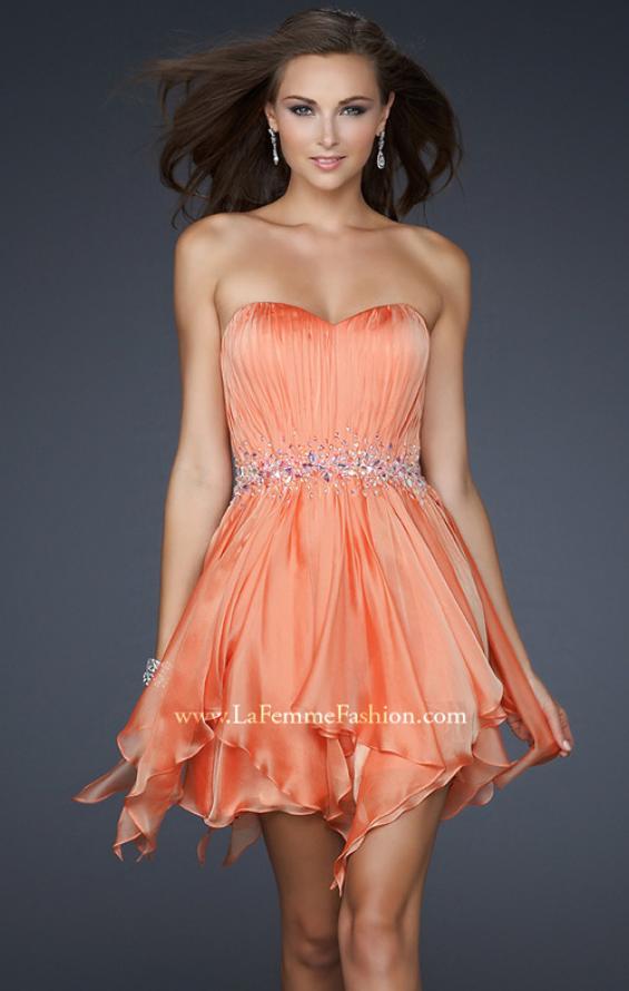 Picture of: Chiffon Cocktail Dress with Beaded Waist and Ruffles in Orange, Style: 17544, Main Picture