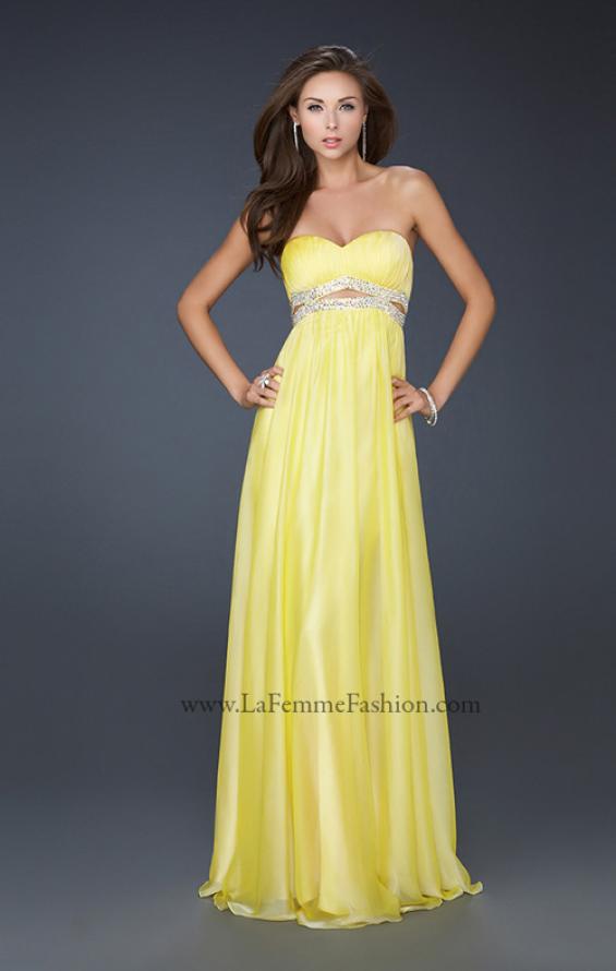 Picture of: Chiffon Prom Dress with Beaded Waist and Pleating in Yellow, Style: 17546, Detail Picture 2