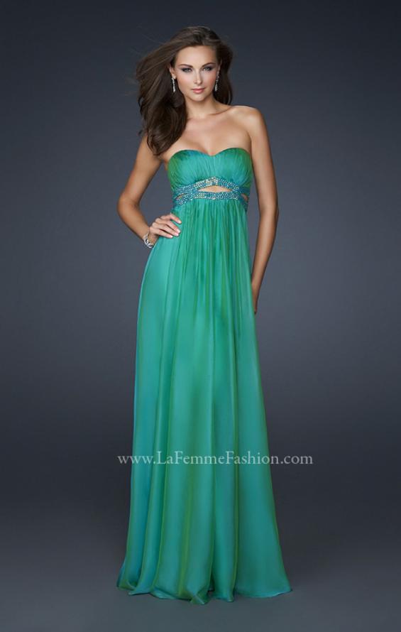 Picture of: Chiffon Prom Dress with Beaded Waist and Pleating in Green, Style: 17546, Detail Picture 3