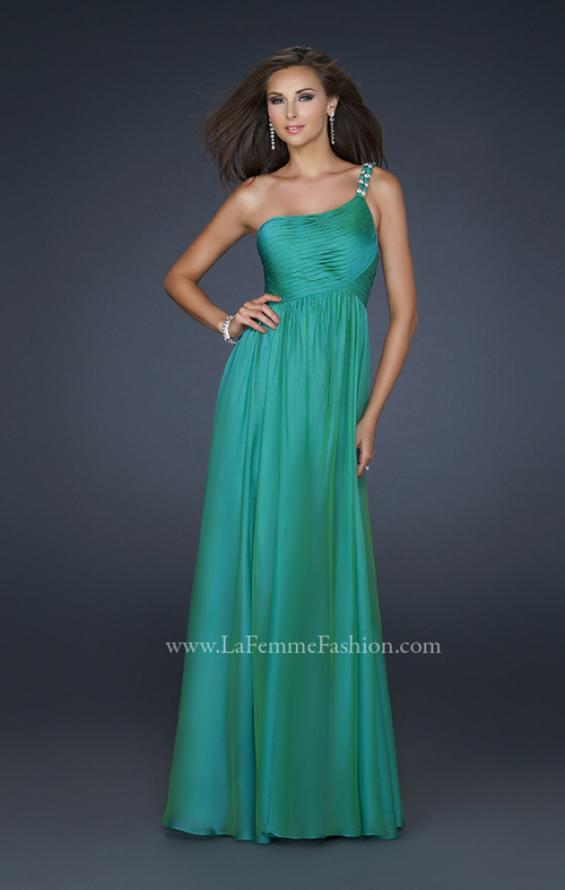 Picture of: Full Length Chiffon Gown with Embellished Shoulder Strap in Green, Style: 17575, Main Picture