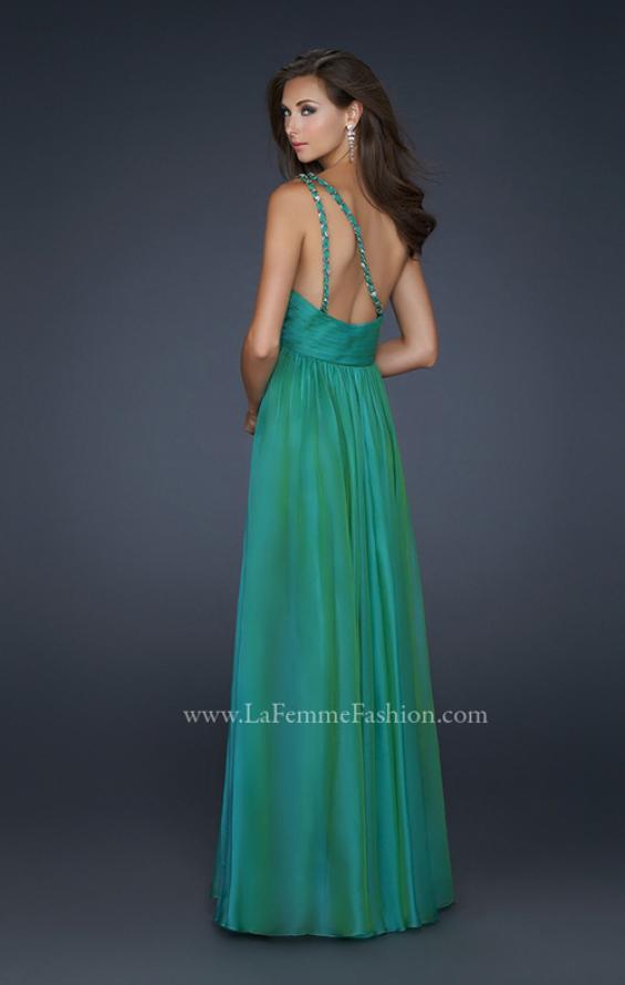 Picture of: Full Length Chiffon Gown with Embellished Shoulder Strap in Green, Style: 17575, Back Picture