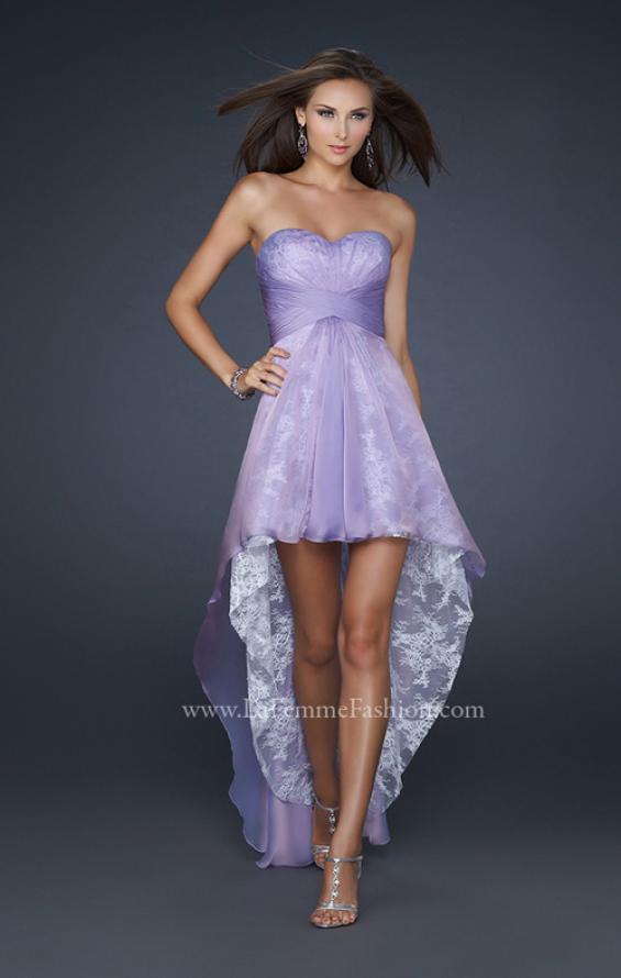 Picture of: Strapless Prom Dress with Corset Bodice and High Low Hem in Purple, Style: 17576, Detail Picture 1