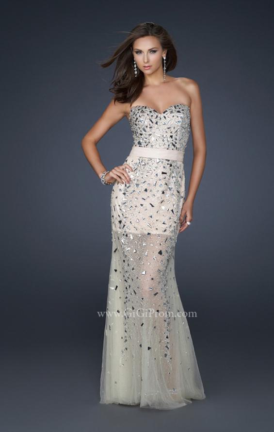 Picture of: Sheer Beaded Prom Dress with Sweetheart Neckline in Silver, Style: 17603, Main Picture