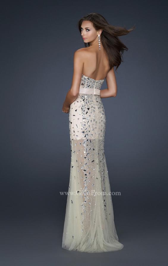 Picture of: Sheer Beaded Prom Dress with Sweetheart Neckline in Silver, Style: 17603, Back Picture