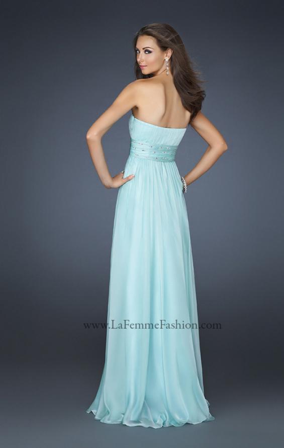 Picture of: Full Length Strapless Dress with Embellished Waistband in Blue, Style: 17623, Back Picture