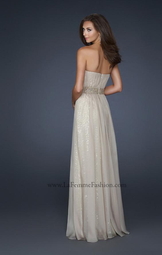 Picture of: Chiffon Prom Gown with Pleats and Beaded Waistband in Nude, Style: 17646, Back Picture