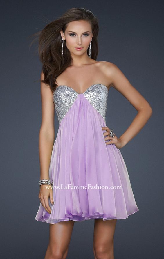 Picture of: Strapless Chiffon Gown with Open Back and Beads in Purple, Style: 17649, Main Picture