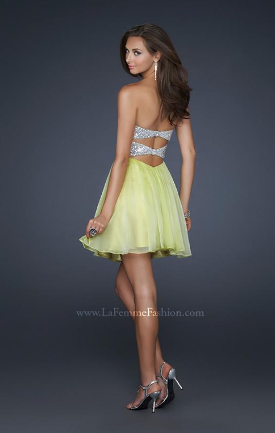 Picture of: Strapless Chiffon Gown with Open Back and Beads in Green, Style: 17649, Back Picture