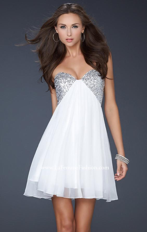 Picture of: Strapless Chiffon Gown with Open Back and Beads in White, Style: 17649, Detail Picture 1
