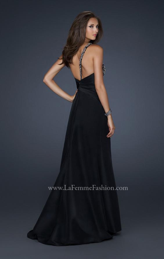 Picture of: One Shoulder Taffeta Gown with Embellishments and Slit in Black, Style: 17680, Back Picture