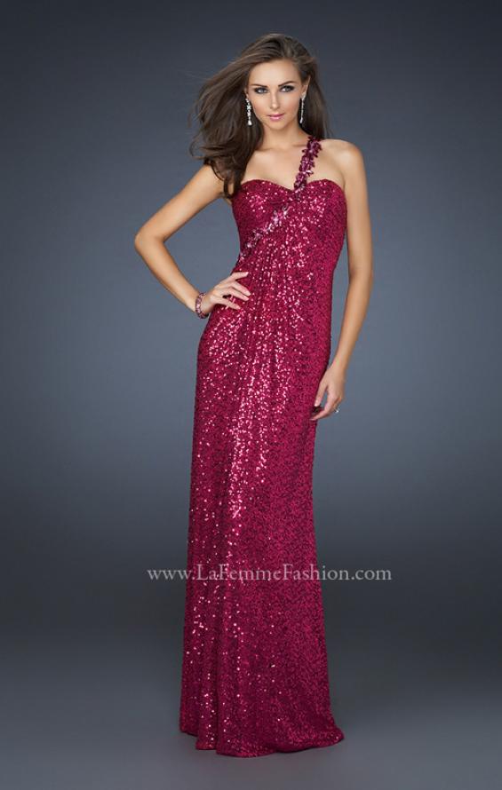 Picture of: Full Length Sequin V Neck Prom Gown with Ruching in Pink, Style: 17697, Main Picture