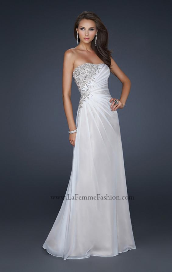 Picture of: Full Length Strapless Gown with Pleats and Beading in White, Style: 17730, Main Picture