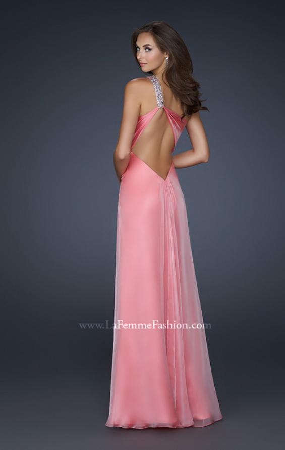 Picture of: Long Chiffon Gown with Embellished One Shoulder Strap in Pink, Style: 17803, Back Picture