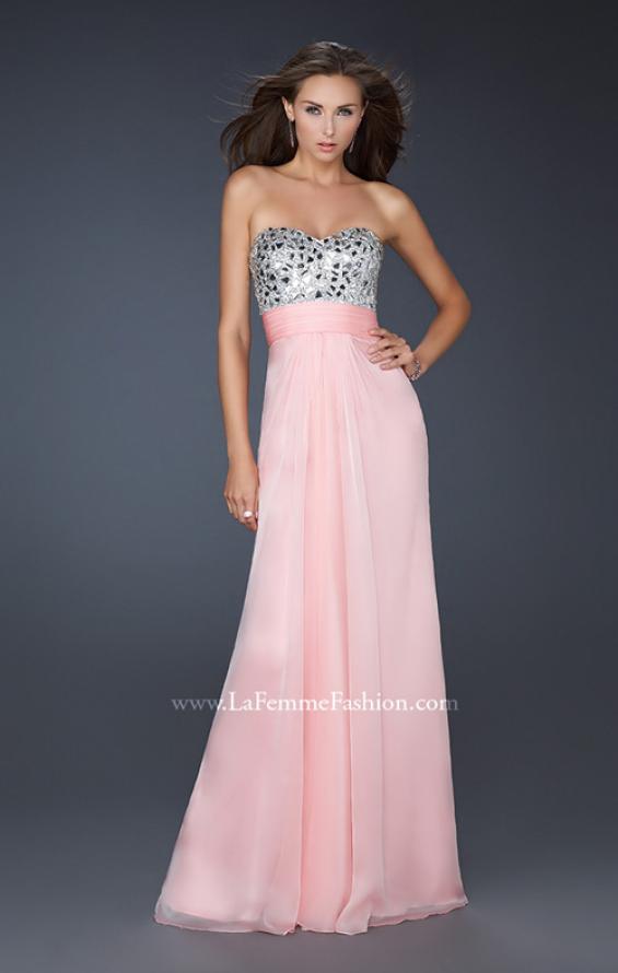 Picture of: Flowing Chiffon Prom Dress with Hand Beaded Top in Pink, Style: 17909, Detail Picture 1